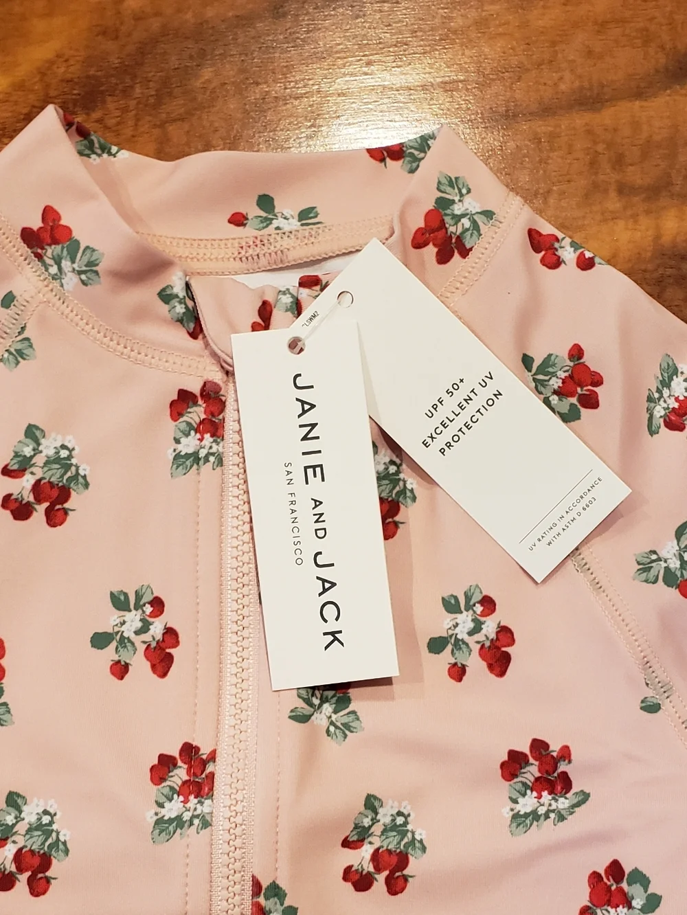 Janie and Jack NWT 18-24 months pink strawberry rashguard one-piece swimsuit - Picture 6 of 6